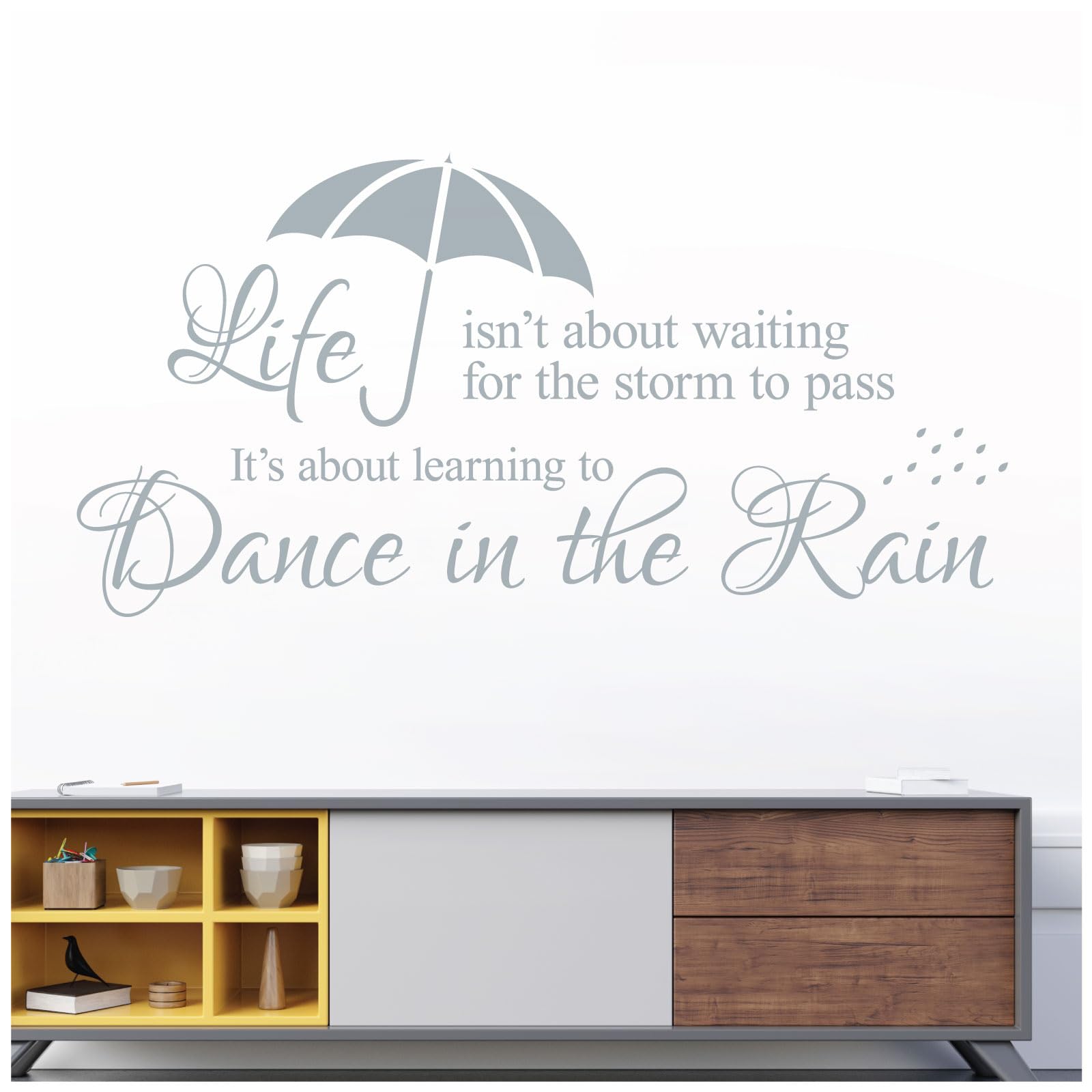 Life Isn't About Waiting for the Storm to Pass. It's About Learning to Dance in the Rain - Decal Wall Sticker Motivational Quote [Large] [Silver] — image 1