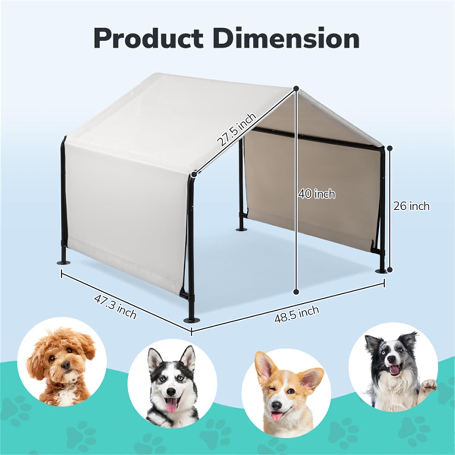 4 * 4 * 3.3FT Dog Tent, pet Awning, pet Tent, pet Supplies, Summer Outdoor Tent, Black Iron Pipe PVC Coated Polyester Tarpaulin, Gray