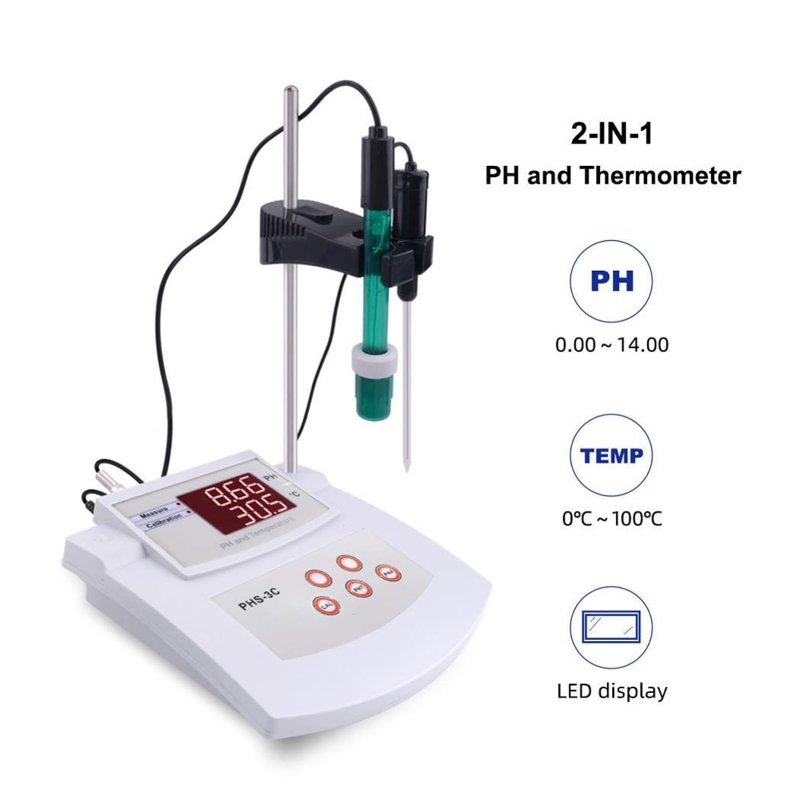 Miernik pH PHS-3C Automatyczna kalibracja Tester pH/temperatury 2 w 1 do analizy jakości wody laboratoryjnej