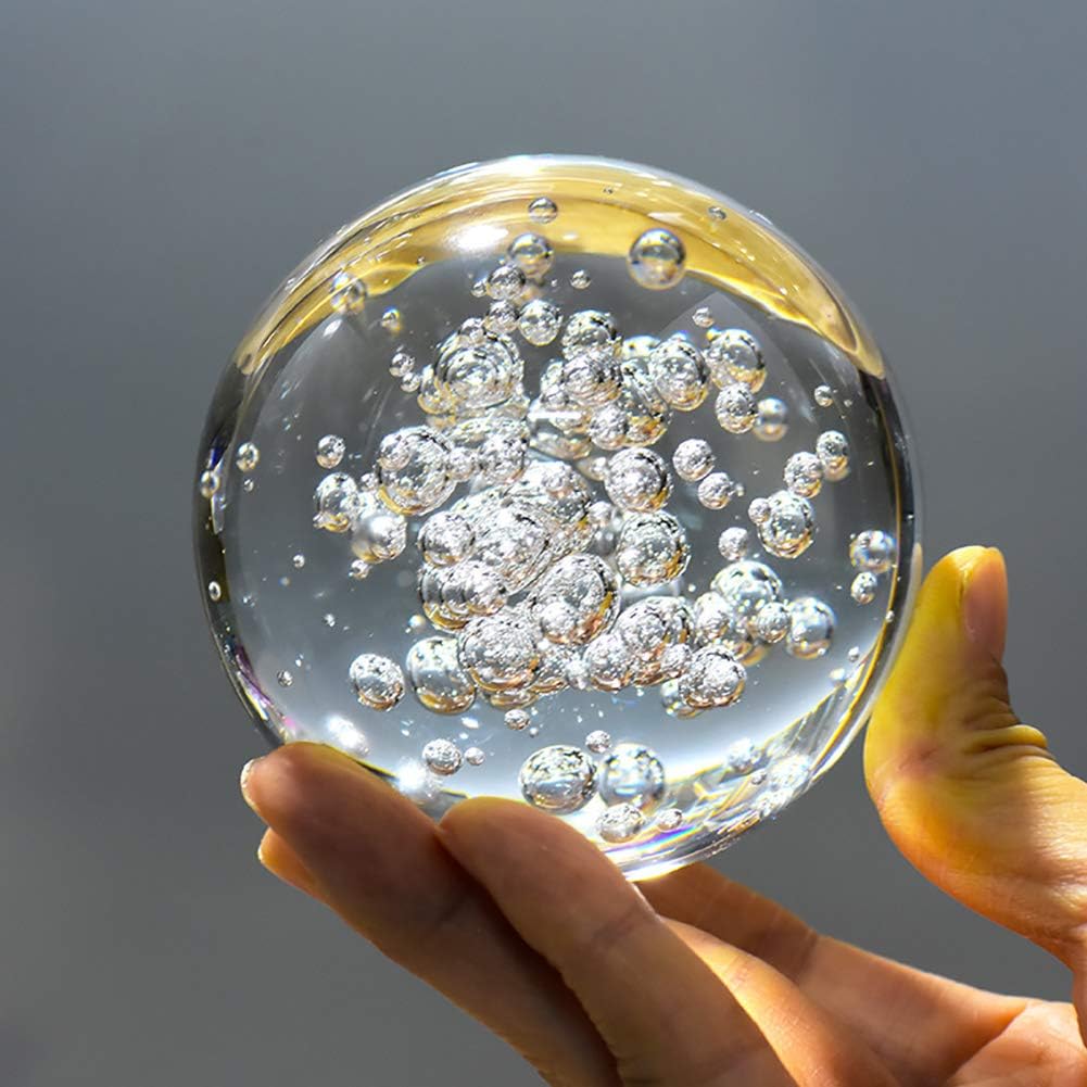 ChezMax Crystal Ball Glass Bubble Ball Marbles Water Fountain Round Balls Decorative Home Indoor Office Store Photography Sphere Accessory 100mm-image-4