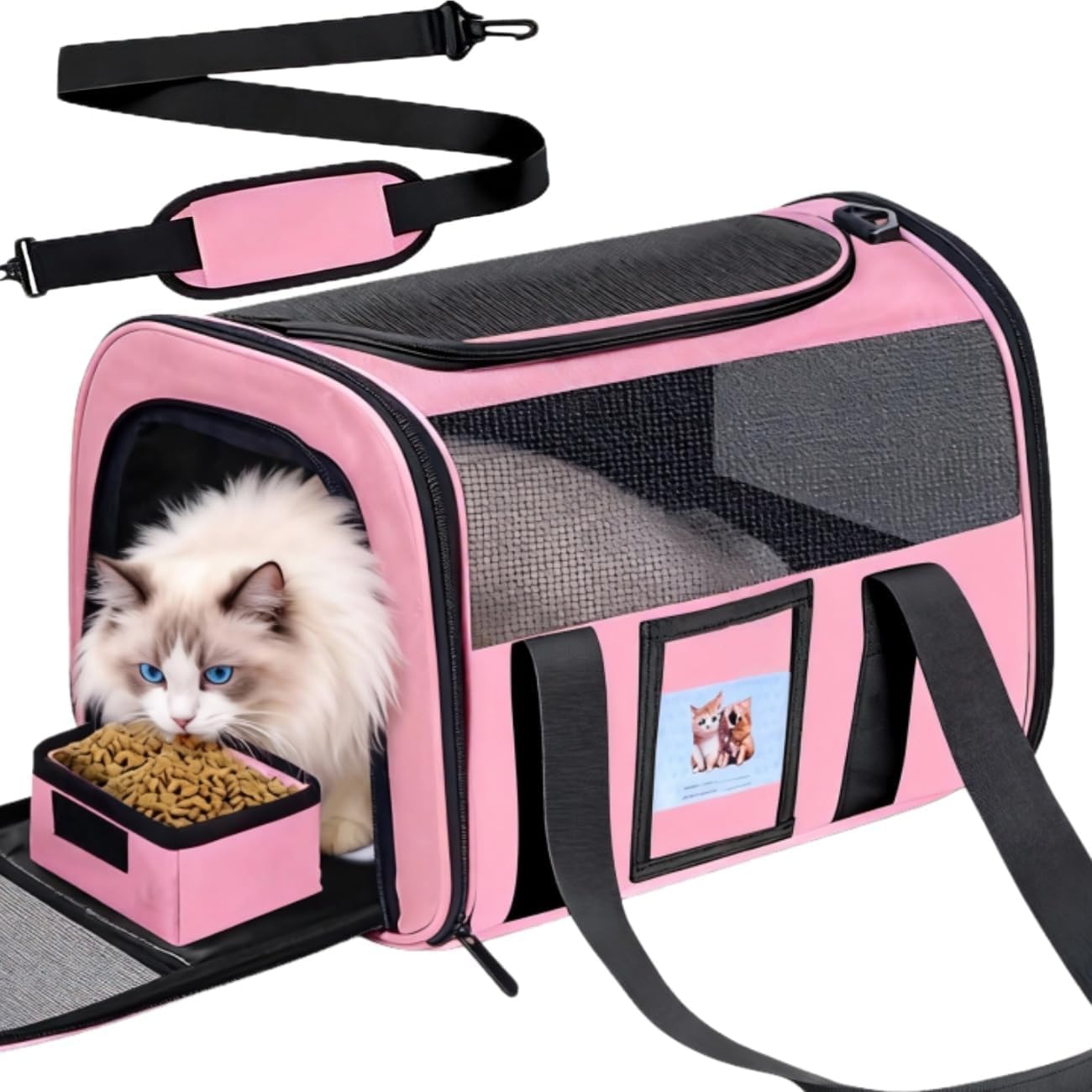 Soft Cat Carrier for Pets Up to 25 lbs, Cat Pet Travel Bag with Padded Shoulder Strap and Detachable Cat Food Bowl, Pet Dog Carriers for Small Dogs