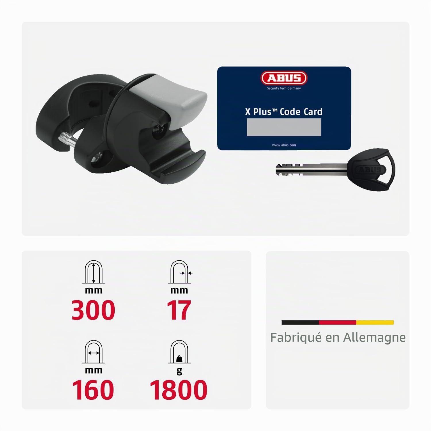 ABUS Antivol U Granit XPlus 540 + Fixation Eazy KF, Hauteur Arceau 300 mm | Antivol vélo, Niveau sécurité 15, Arceau parabolique carré 13 mm, 300 mm, Cylindre XPlus, E-Bikes