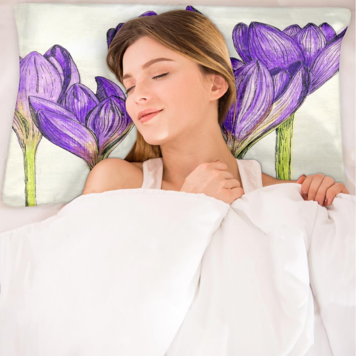 Fundas de almohada de satén con diseño de flor de azafrán para cabello y piel, paquete de 2 unidades, 50,8 x 76 cm, funda de almohada con cierre de cremallera, súper suave, resistente a las arrugas,