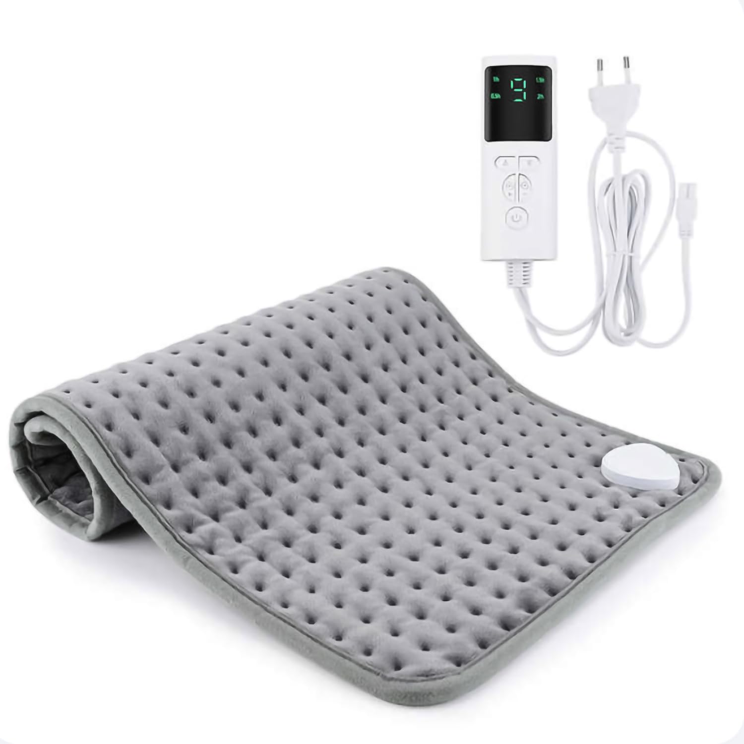 Manta electrica, Almohadilla térmica para espalda y cuello. Manta electrica lumbar Esterilla electrica con mando con regulador de temperatura. (Gris claro 30 x 60 cm)
