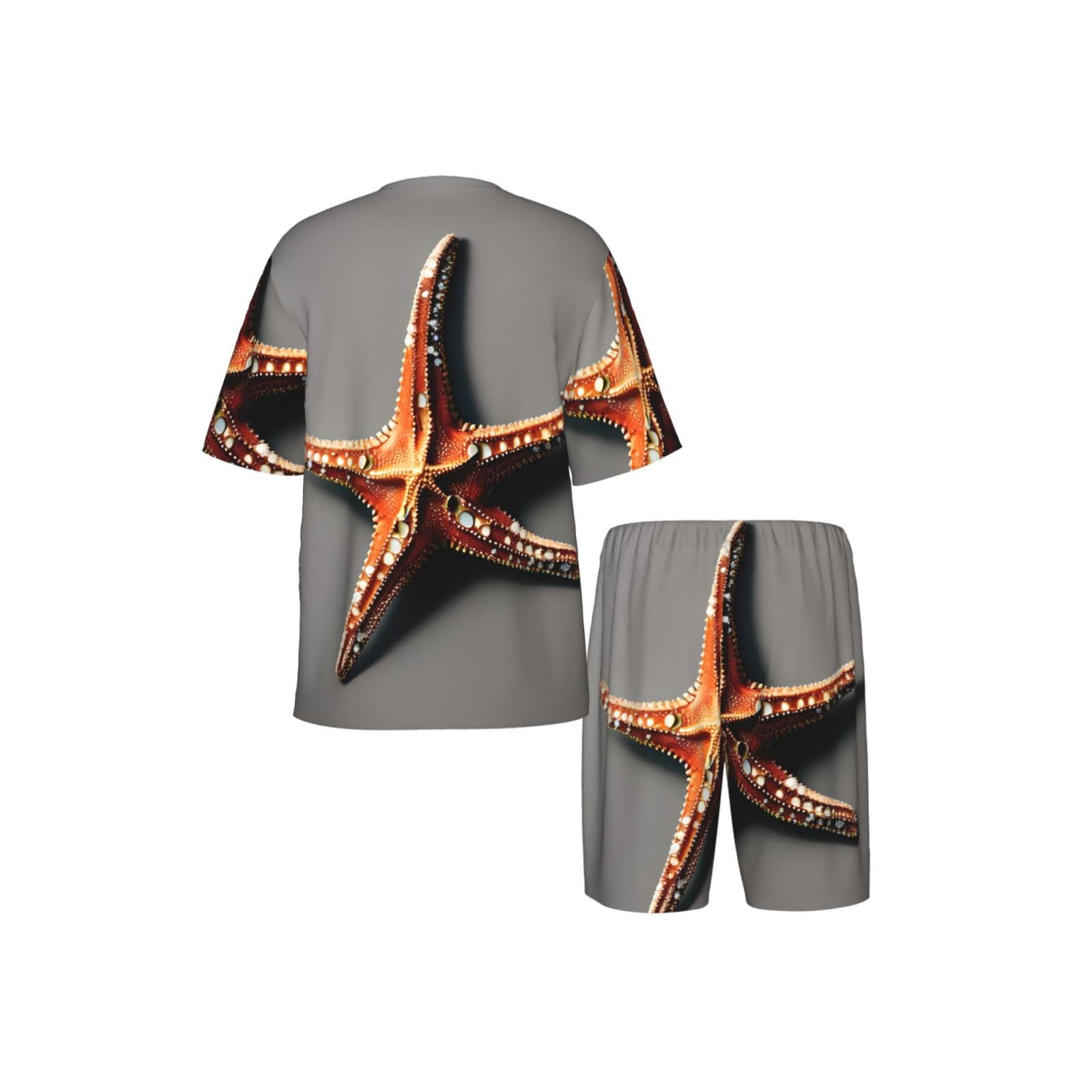 Bonito conjunto de pijama clásico con estampado de estrella de mar, pantalones cortos de pijama suaves para hombre, perfecto para las noches de verano