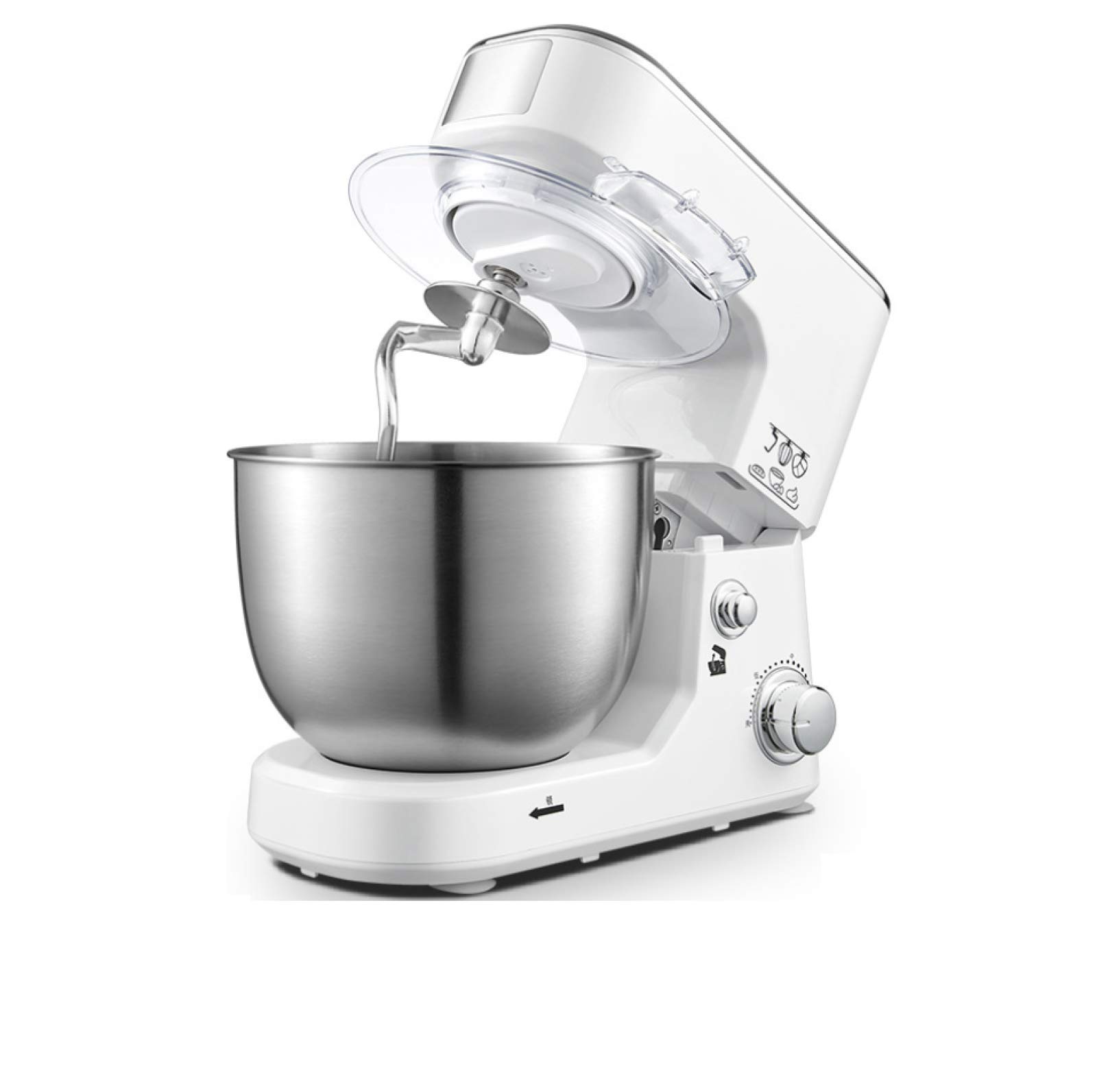 Robot cukierniczy, robot 5 l z zestawem do pieczenia (mikser do nici, bijak, haczyk), miska ze stali nierdzewnej, pokrywa wylewki, funkcja pulsu, 1000 W, biały