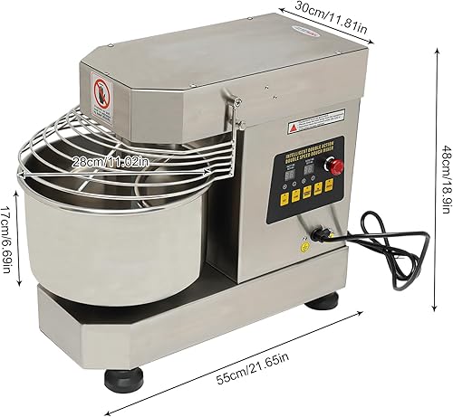 Vista 8 de Máquina de amasado de masa comercial 750 W Mezclador de masa en espiral eléctrico de alta resistencia 10.6QT Máquina mezcladora de harina de doble