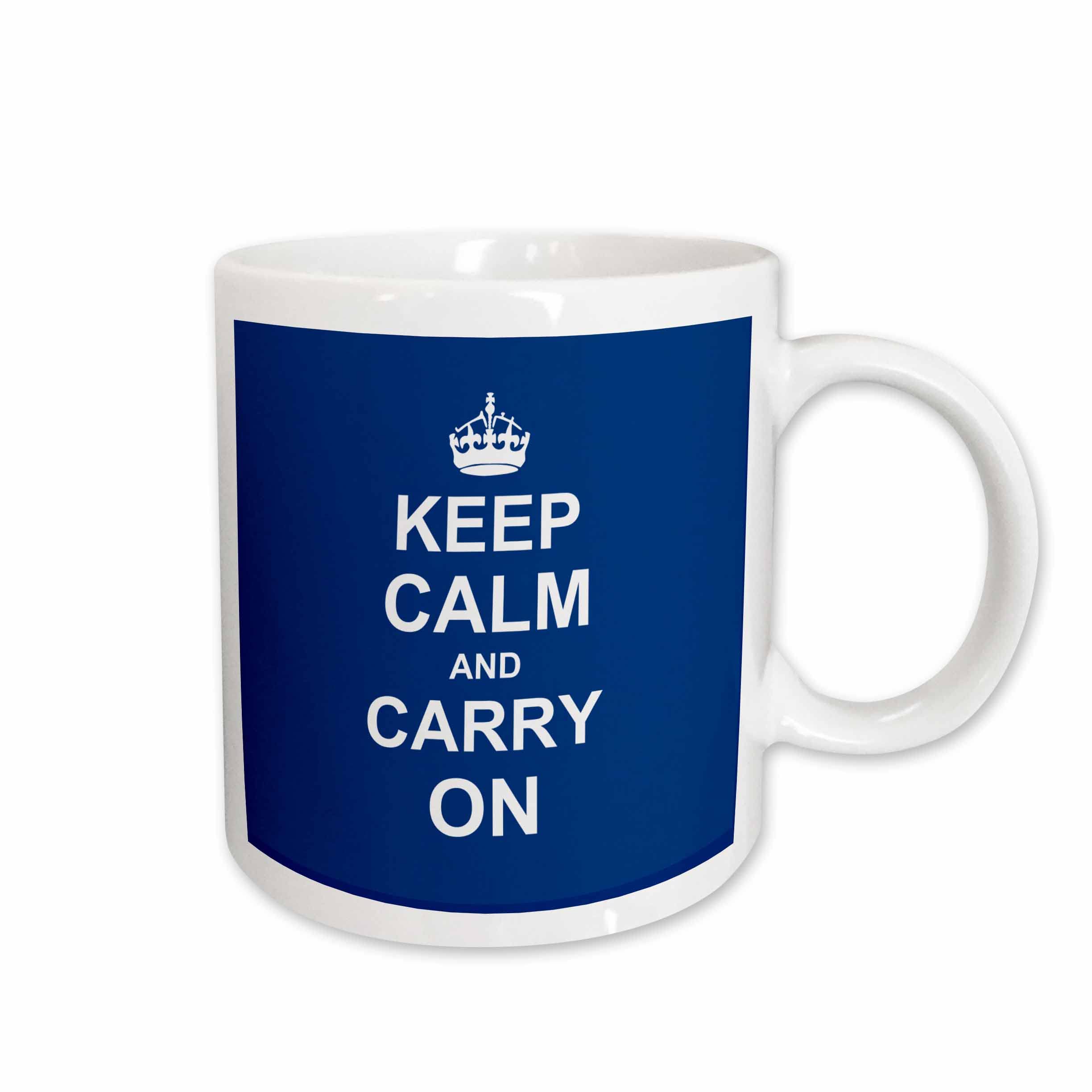 3dRose (mug_157690_1) Keep Calm and Carry On - white text on navy blue - crown - motivational fun funny humor humorous - Ceramic Mug, 11-ounce
