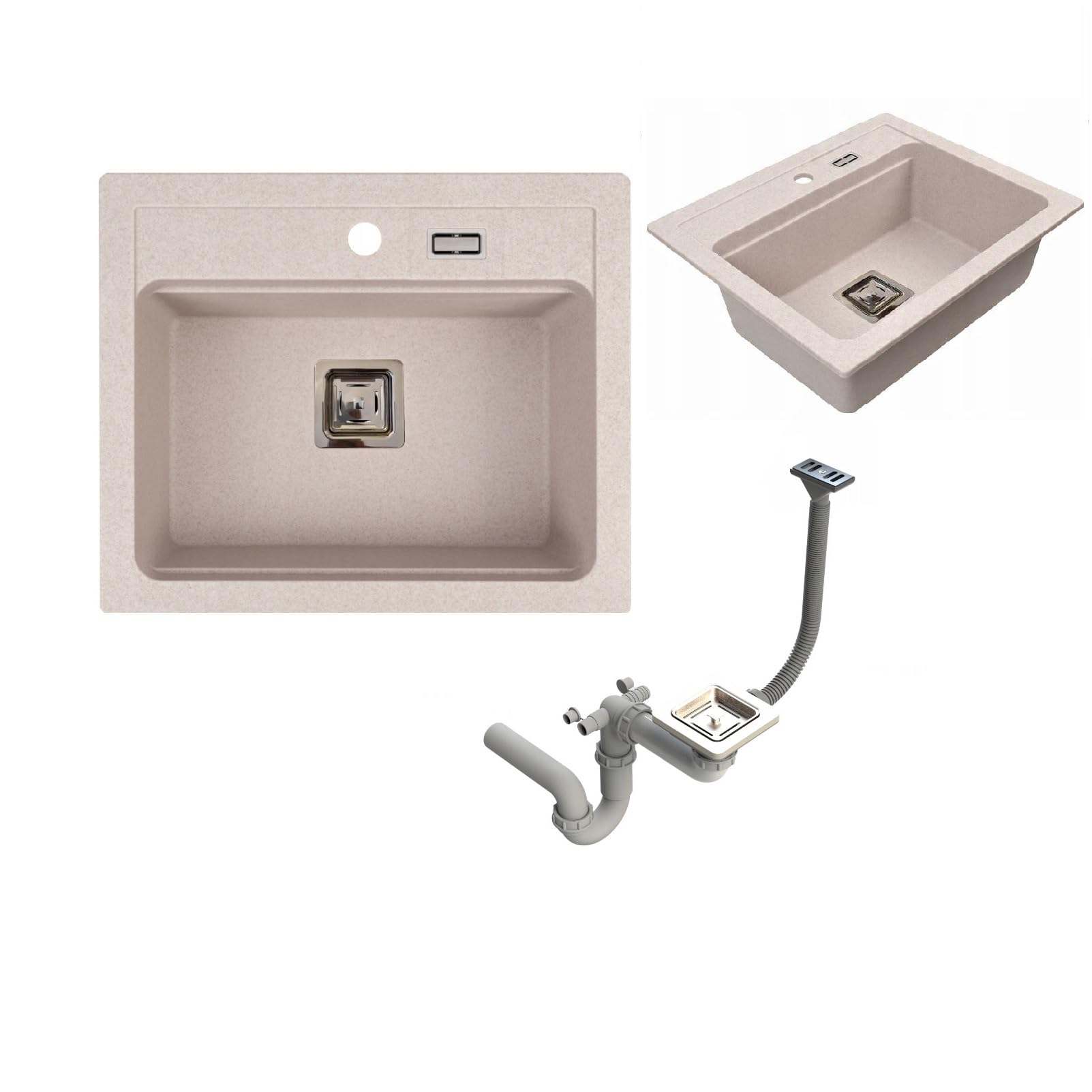 QLS Lavello granito 59x50 cm beige con sifone