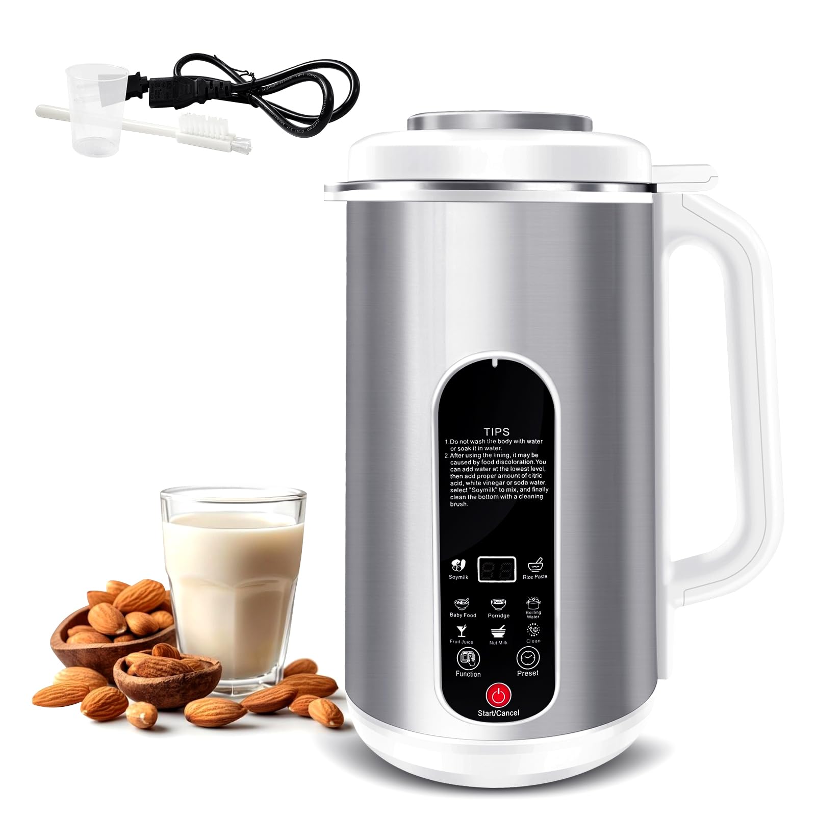 8-in-1 Nut Milk Maker Machine | 40oz Automatic Stainless Steel Milk Maker for Homemade Soy, Almond, Oat Milk, Juice, Baby Food & Non Dairy Beverages | with Delay Start/Keep Warm/Boil Water/Self-Clean