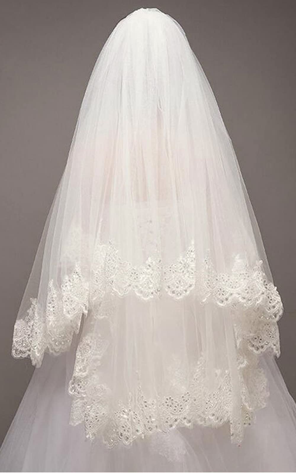 Boda Velo de novia Punta de los dedos Longitud de la catedral Velo de novia Blanco Marfil Novia Tul con peine para el cabello Capa única Capilla Velo Accesorios para el cabello de boda, Marfil, 80 c