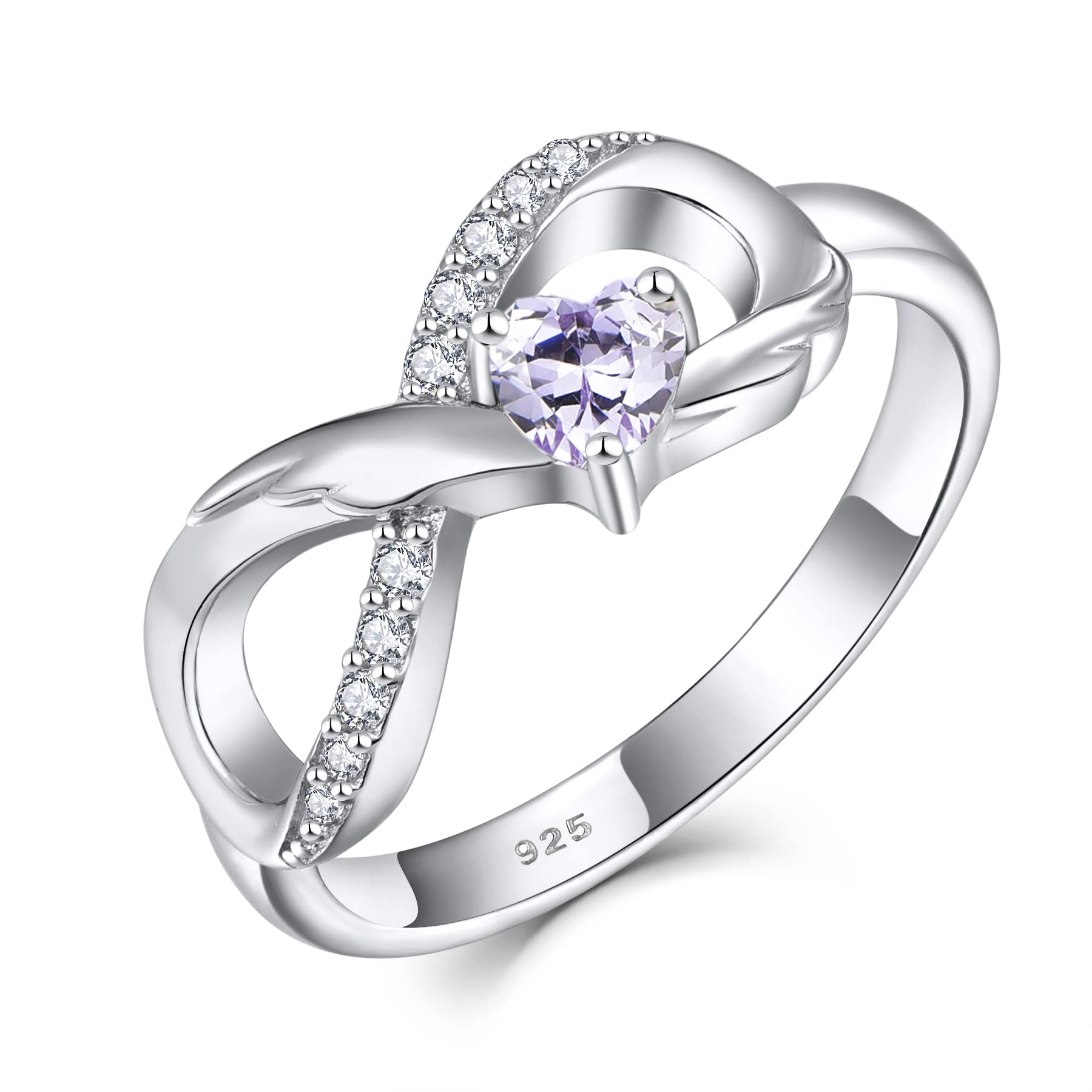 starchenie Anillo Infinito Anillo de Compromiso con Piedra Natal de Corazón de Plata de ley 925 para Mujer