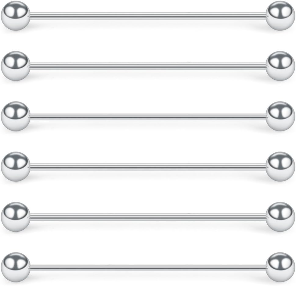 6PCS 16G Industrial Barbell Cartilage Earring Body Piercing Jewelry 28mm 32mm 35mm 38mm 40mm