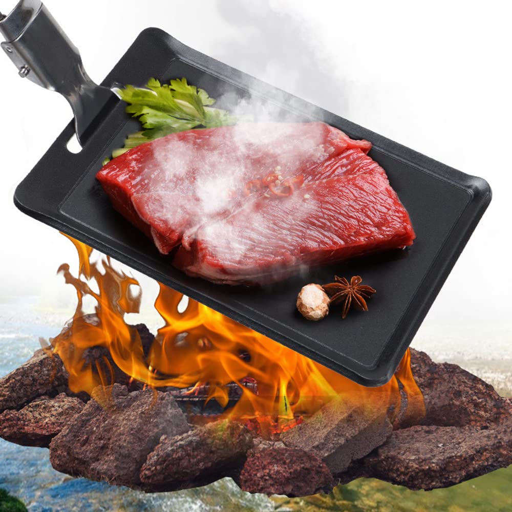 DAMET sartén para Parrilla de Barbacoa con Revestimiento Antiadherente Placa de Plancha de Barbacoa Ultraligera Bandeja de Barbacoa para Acampar al Aire Mochilero Senderismo Pesca