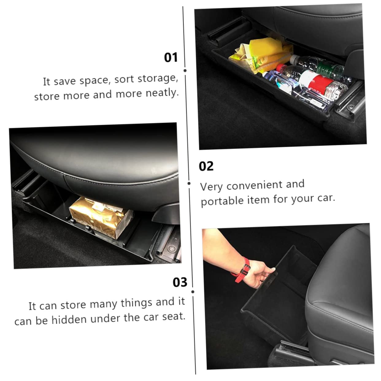 ibasenice Scatola Portaoggetti Sotto Sedile per Auto e Veicoli, ABS Rivestimento Floccato Nero, Antiscivolo e Antigraffio, per Stivaggio Sotto Sedile
