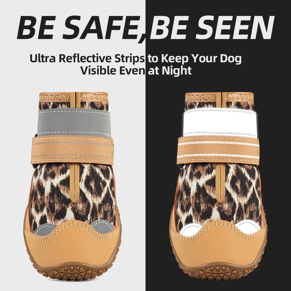 Jzxoiva Hundeschuhe für große Hunde, wasserdichte Hundeschuhe für Hartholzböden, Outdoor-Pfotenschutz mit reflektierenden Streifen für heißen Gehweg, Winter, Schnee, Wandern, Schuhe, 4 Stück/Set