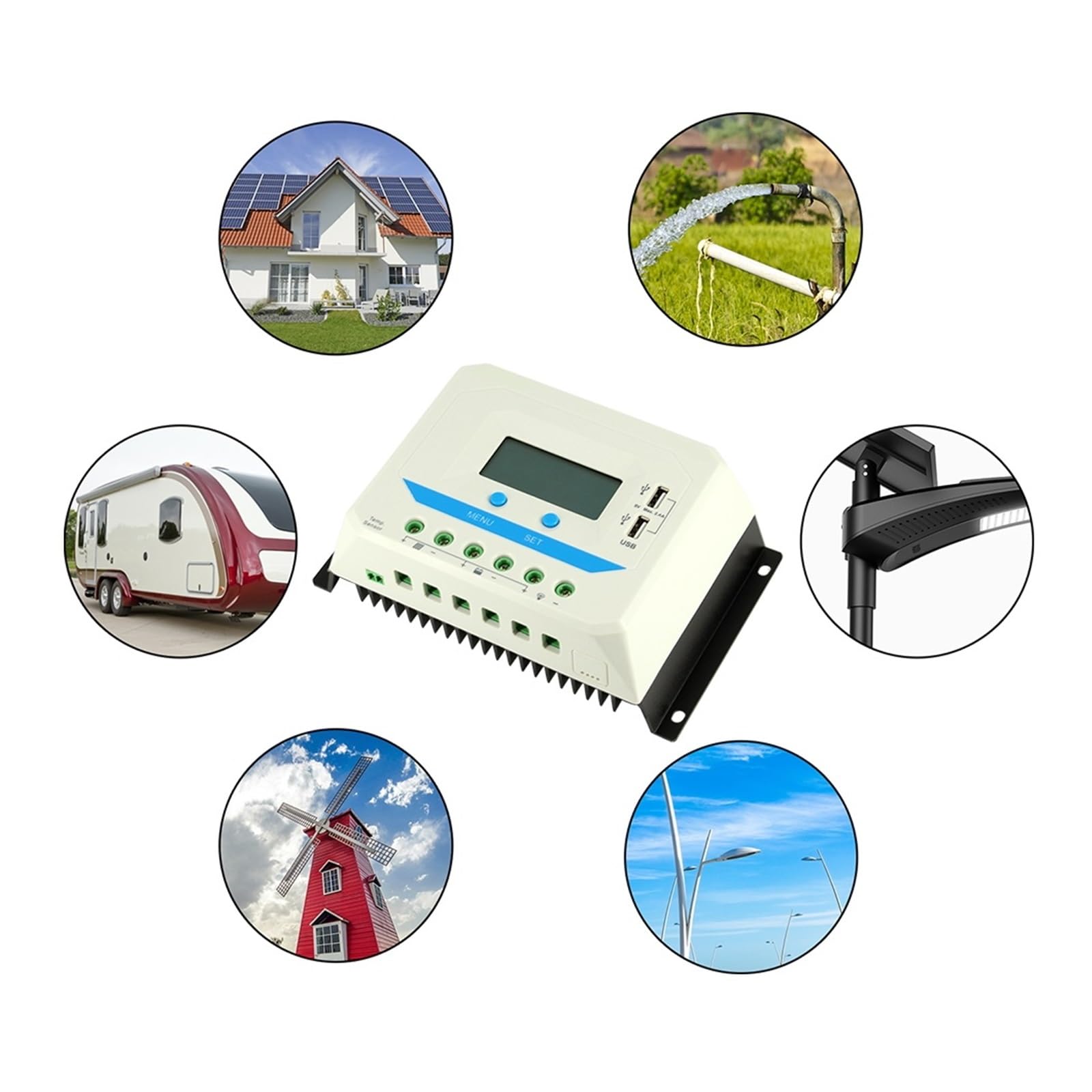 Regolatore Di Carica Solare 60A 45A 30A 20A 10A 12V 24V Retroilluminazione Automatica LCD Del Pannello Dual USB(30A)