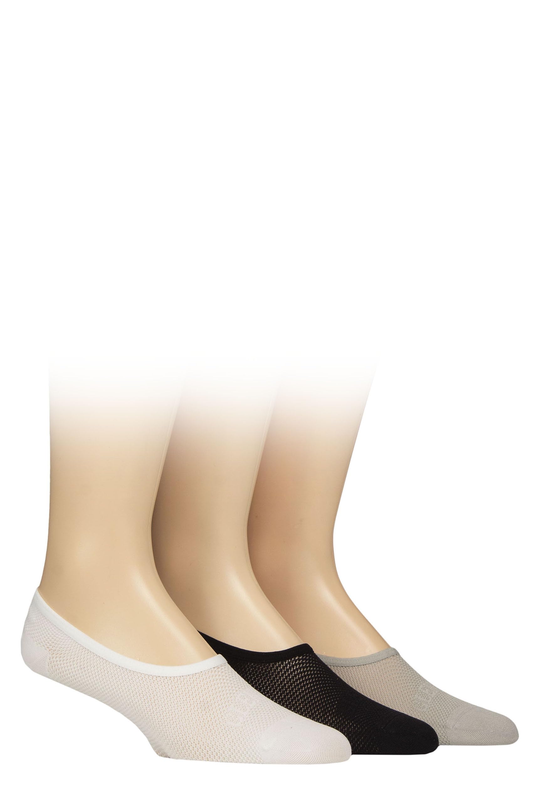 Glenmuir Men's White / Grey / Black Shoe Liner Socks - Soft Breathable Mesh, No Show, Anti-Slip Heel Grips, Light, Plain, 3 Pair Multipack Size 7-11 White/Grey/Black