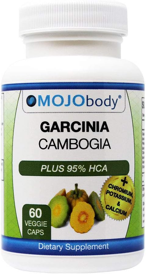 MOJObody Garcinia Cambogia Plus 95% HCA & Chromium, Potassium & Calcium Supports ​Appetite Suppression, ​Reduces Stress, 1400mg per Serving, 60 Veggie Capsules