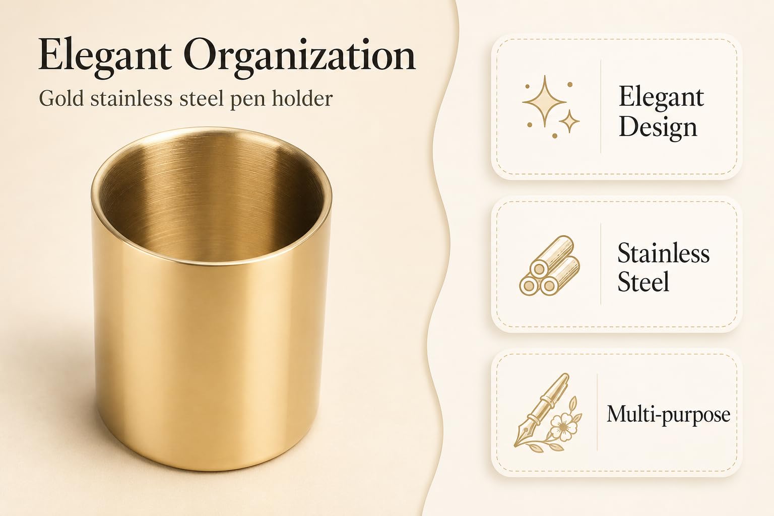 Naroote Porta della Penna Dorata, Portata a Matita Oro Porta | Penna per Scrivania Golden Round Brush Spazzole Vaso in Acciaio Inossidabile Vaso a Penna Dorata per Accessorio per la Casa