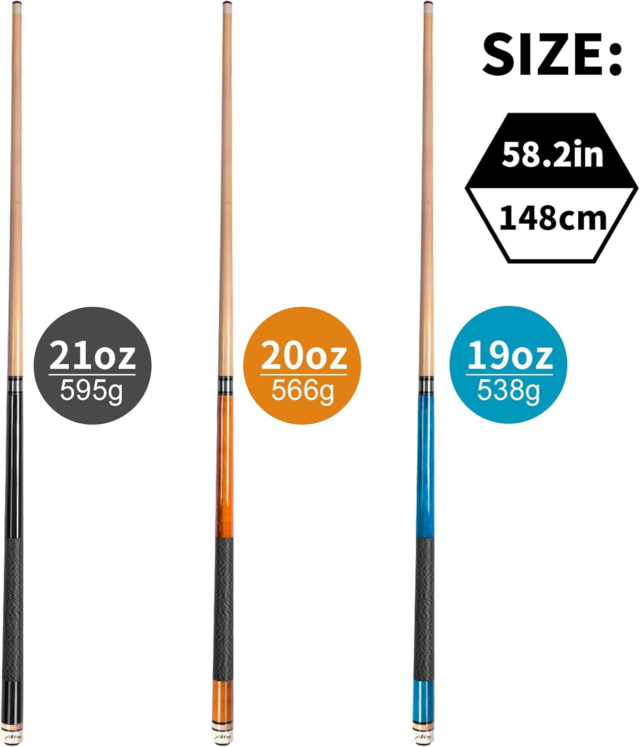 aklot pool cues,58" pool cue stick canadian maple wood billiard cues sticks for professional billiard players 18 19 20 21 oz 19 20 21 oz 3 cues