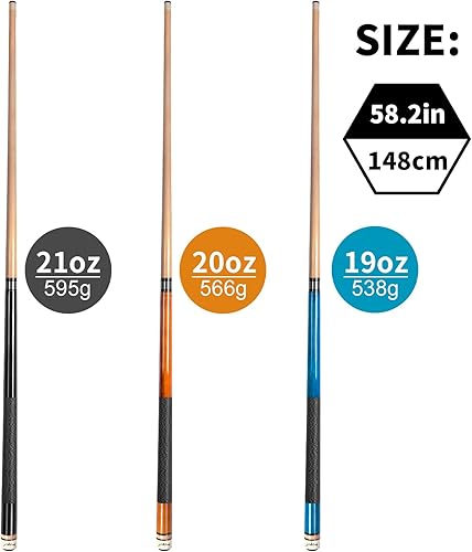 Miniatura 6 de AKLOT Tacos de billar de 58 pulgadas, palos de billar de madera de arce canadiense para jugadores profesionales de billar de 18, 19, 20, 21 onzas