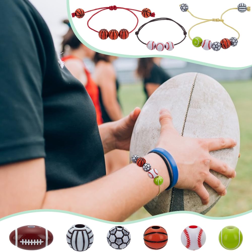 Kit Bracelets Sport 60 Perles + 9m Cordon - Football Basket Rugby Tennis Baseball Volleyball