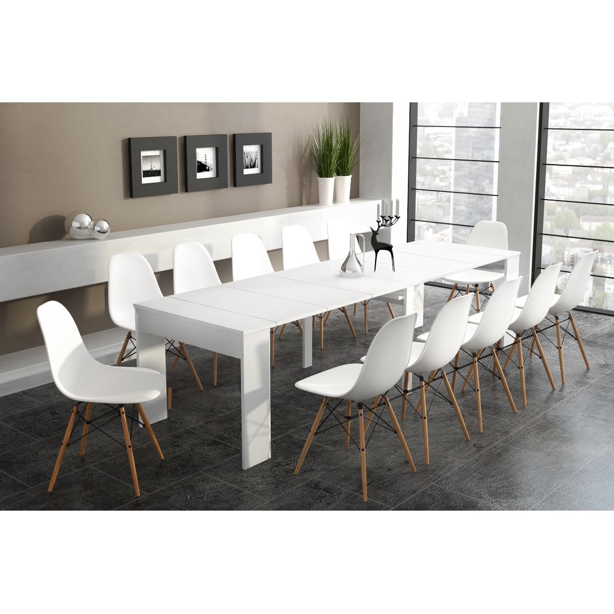 Bricozone Consolle Allungabile Moderna Tavolo Estensibile Fino A 302 Cm Salvaspazio Per 14 Persone Struttura In Mdf Con Guide Telescopiche E Supporto Centrale Finitura Bianca Design Elegante