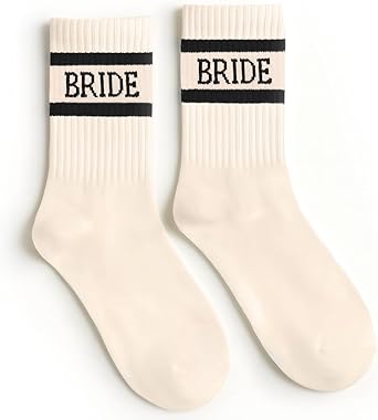 xo, Fetti Bride Socks, Ivory + Black | Bride To Be Gift, Bachelorette Decorations, Wedding Day Slippers, Bridal Footwear Gift