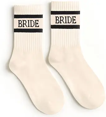 xo, Fetti Bride Socks, Ivory + Black | Bride To Be Gift, Bachelorette Decorations, Wedding Day Slippers, Bridal Footwear Gift