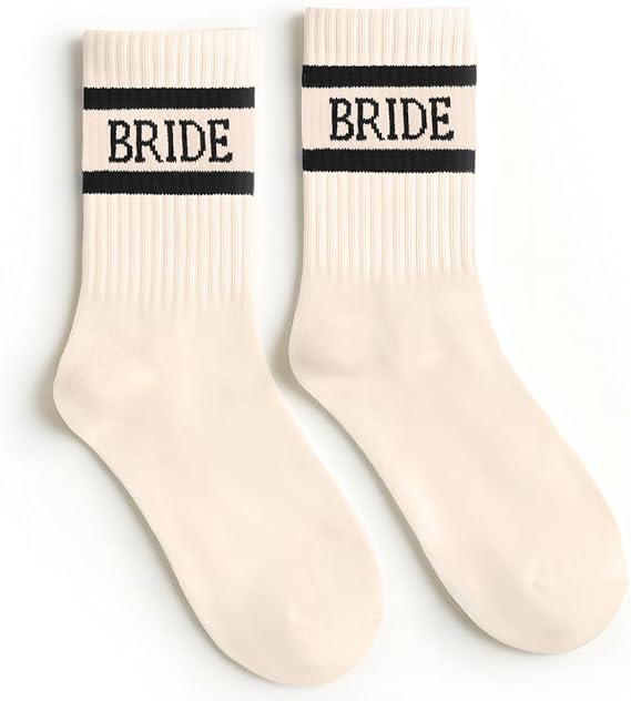 xo, Fetti Bride Socks, Ivory + Black | Bride To Be Gift, Bachelorette Decorations, Wedding Day Slippers, Bridal Footwear Gift