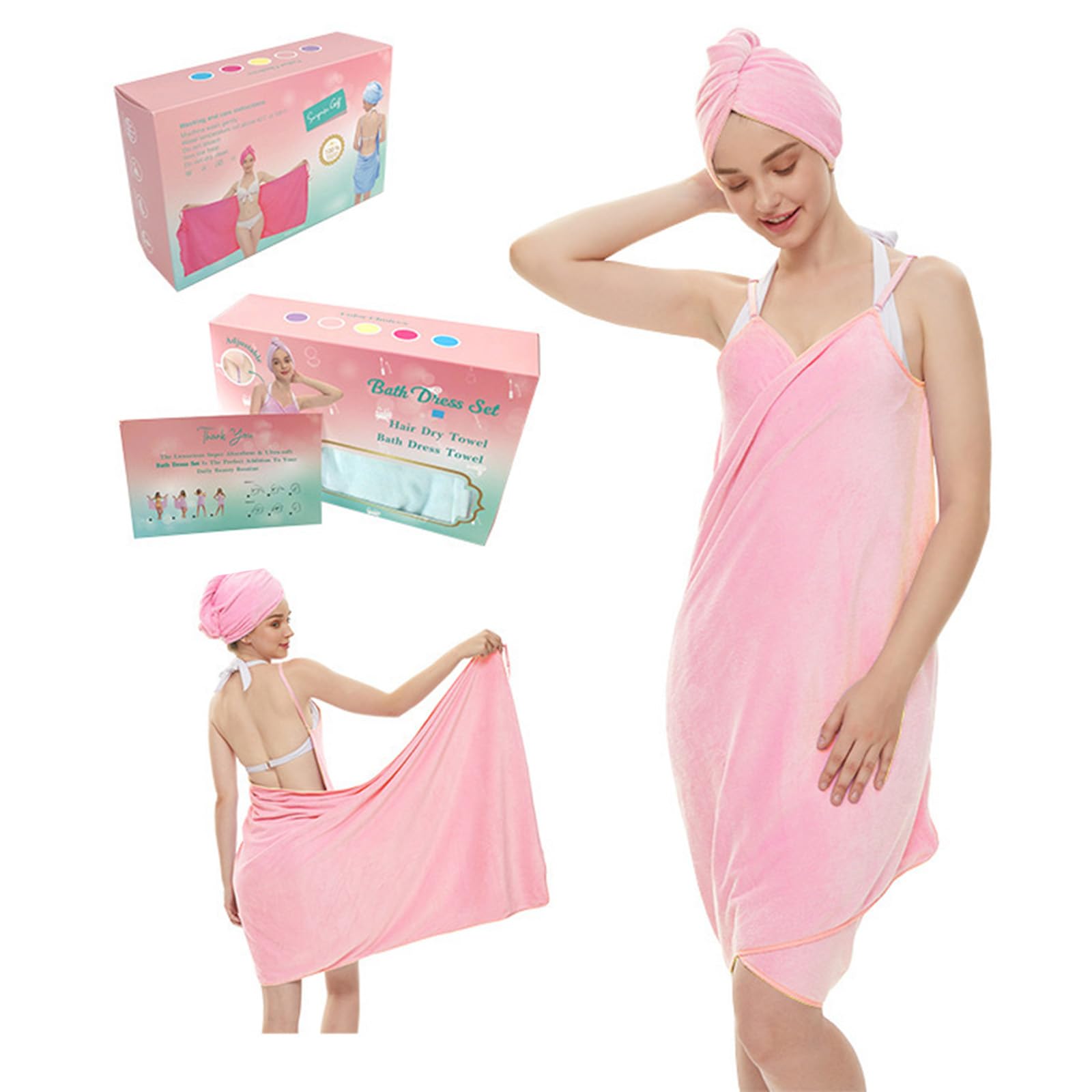 Tsophreniq Wearable Bath Towel Absorbent Microfiber Hair Drying Caps and Camisole Set for Ages Quick Dry Hair Camisole