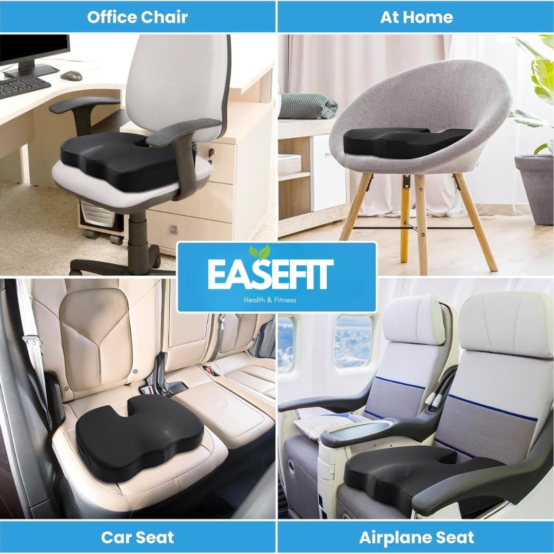 EASEFIT Orthopedic Coccyx Seat Cushion for Tailbone Pain | 2-Year Warranty | Memory Foam Pillow for BackPain Relief, Sciatica, Office Chair Sitting, Car & Home | Made in India (Universal, Mesh Black) 4