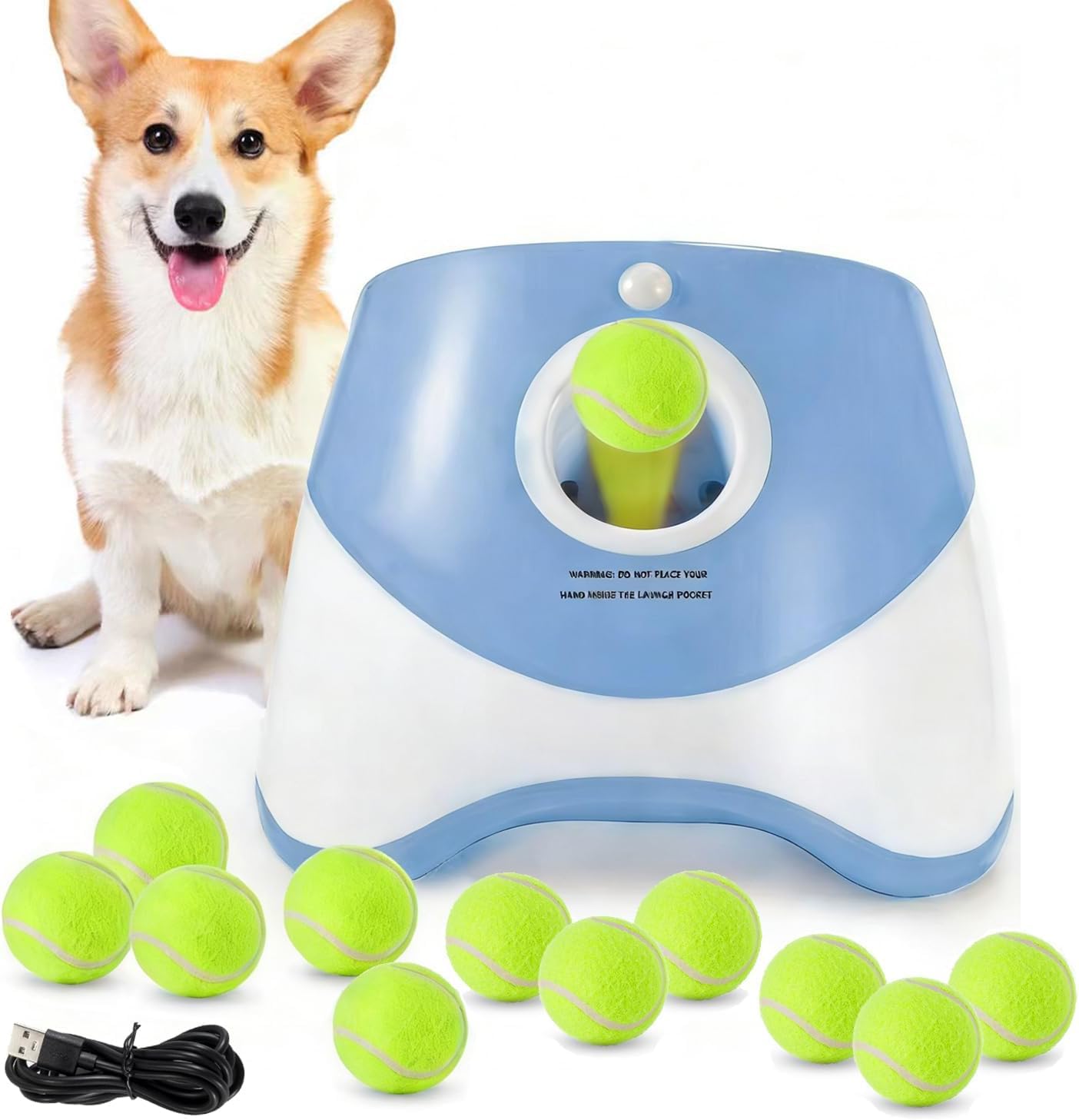 Lanciatore Automatico Palle per Cani, Giocattolo Interattivo Ricaricabile con Distanza Regolabile (3m/6m/9m) per Interno ed Esterno, Regalo per Cani Piccoli e Medi - ABS Durevole e Lunga Autonomia