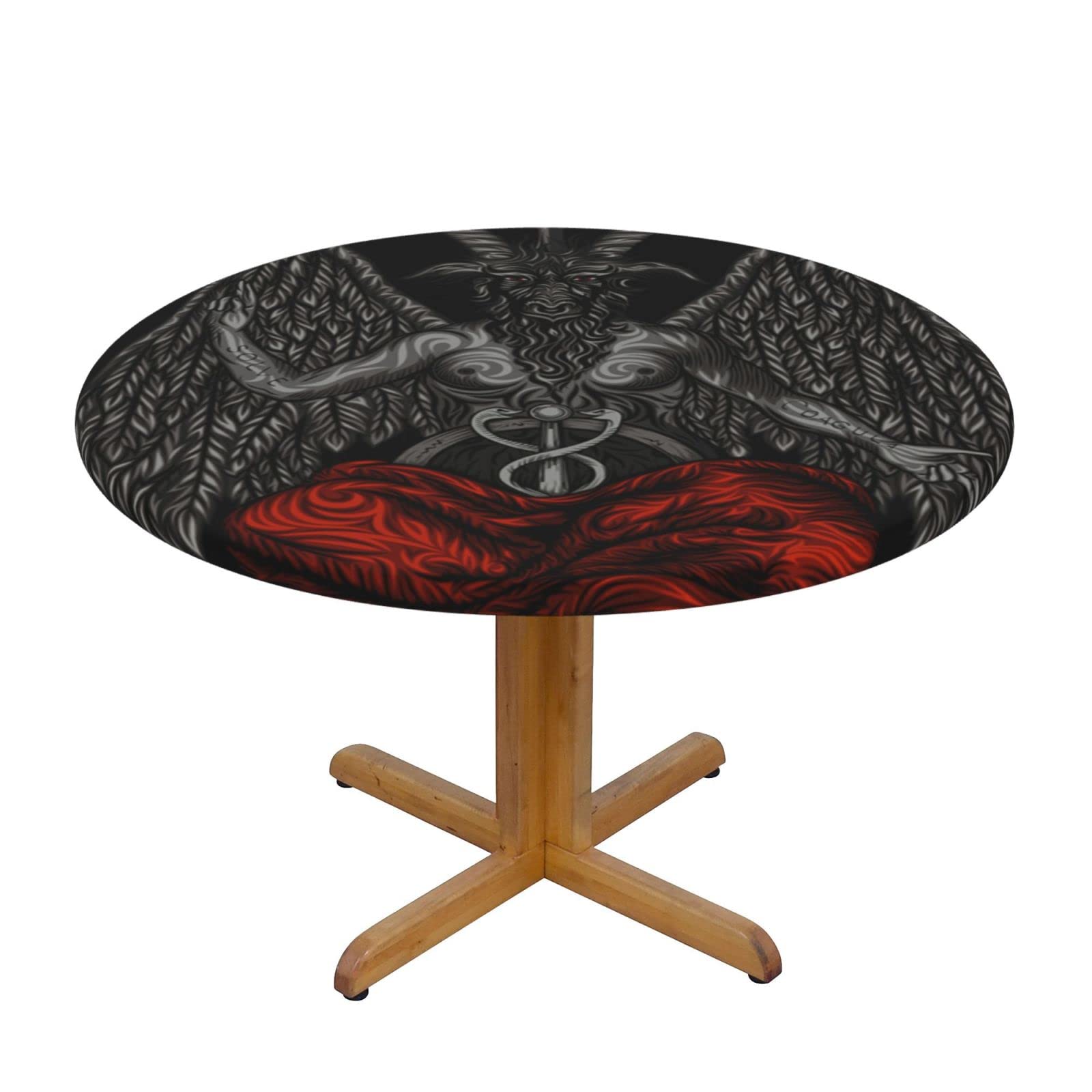 Lsjuee Round Fitted Tablecloth 45-50in Elastic Edged Table Cloth for Kitchen Dining Party Home Decor - Demon Occult Dark Style