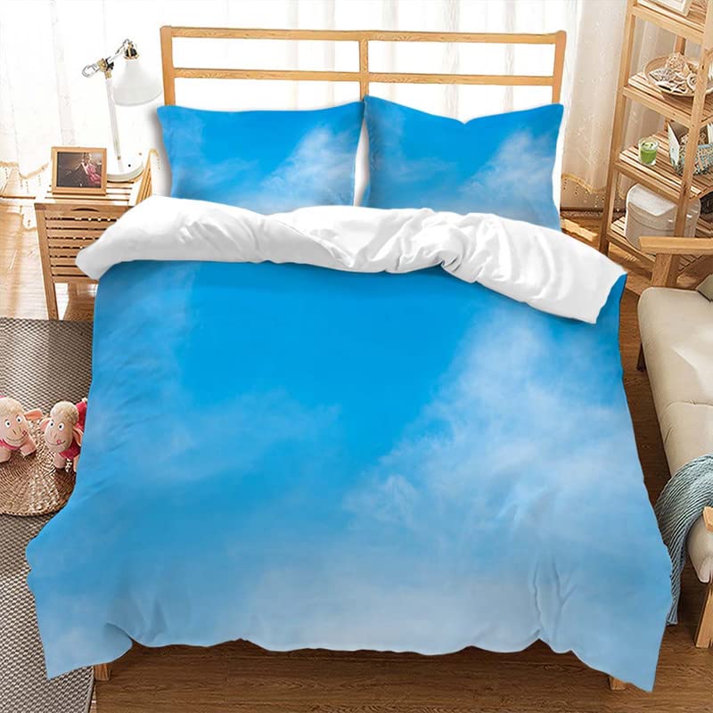 Jingzhang Sky Duvet Cover Sets 3Pcs，Spring Blue Sky Bedding