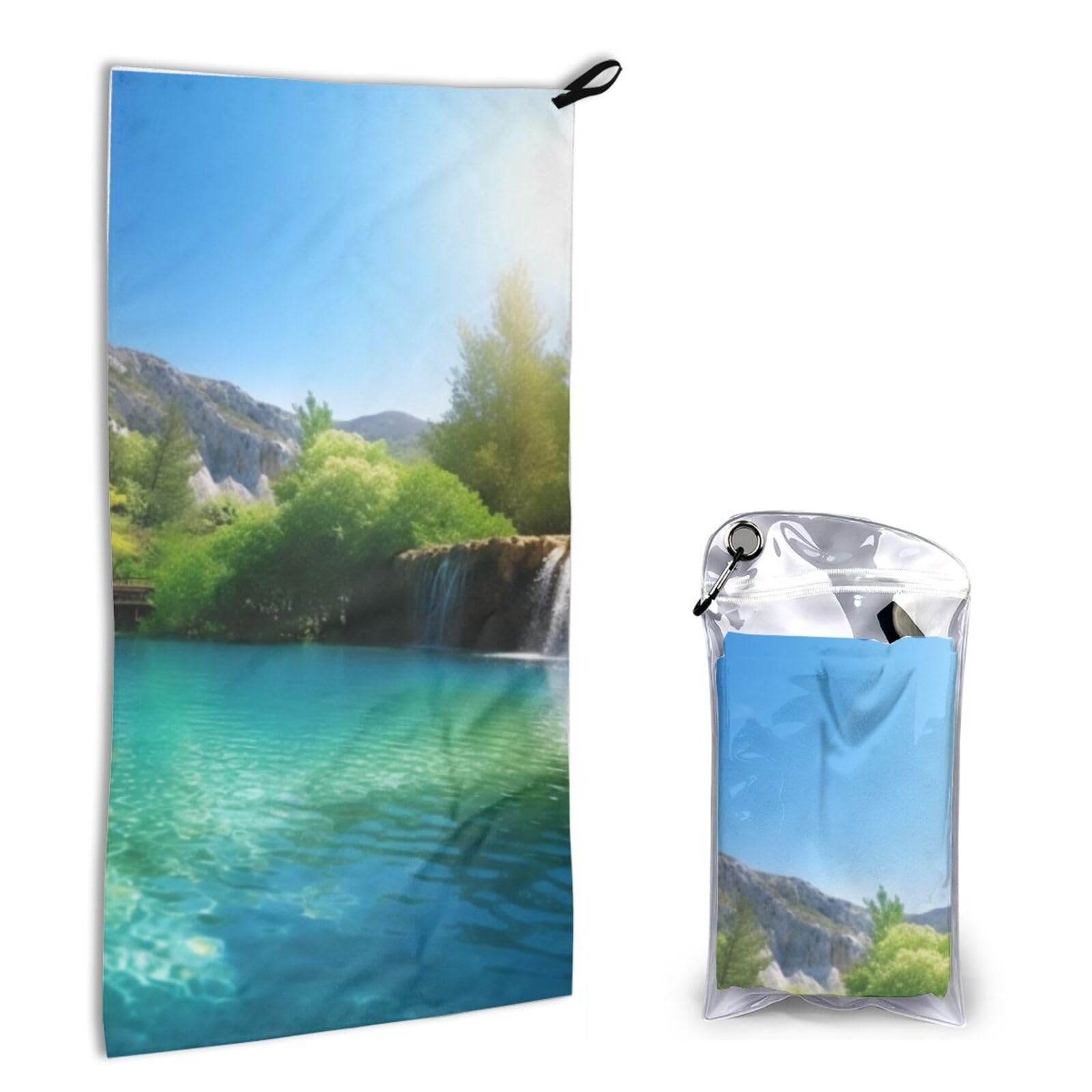 BWWHCCTI Quick Dry Hand Towel With Bag - Beautiful Pool Lake Printed Super Absorbent Face Cloth Microfiber Travel Sports Towels 40x80cm