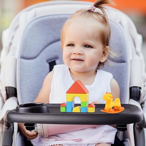Miniatura 7 de Wanateber Bandeja universal para refrigerios para cochecito, bandeja extraíble de doble capa con soporte para cochecitos, soporte antideslizante