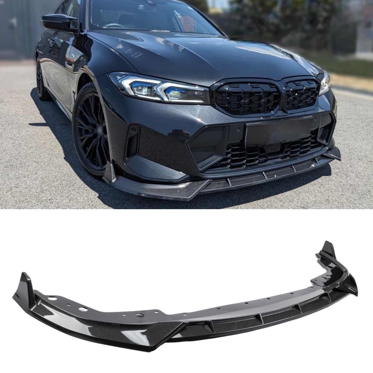 front lip compatible with bmw g20 3 series m sport lci 2023-2026 330i 330e m340i & xdrive models, air dam lower chin bumper spoiler splitter, protection body kit (carbon fiber pattern)