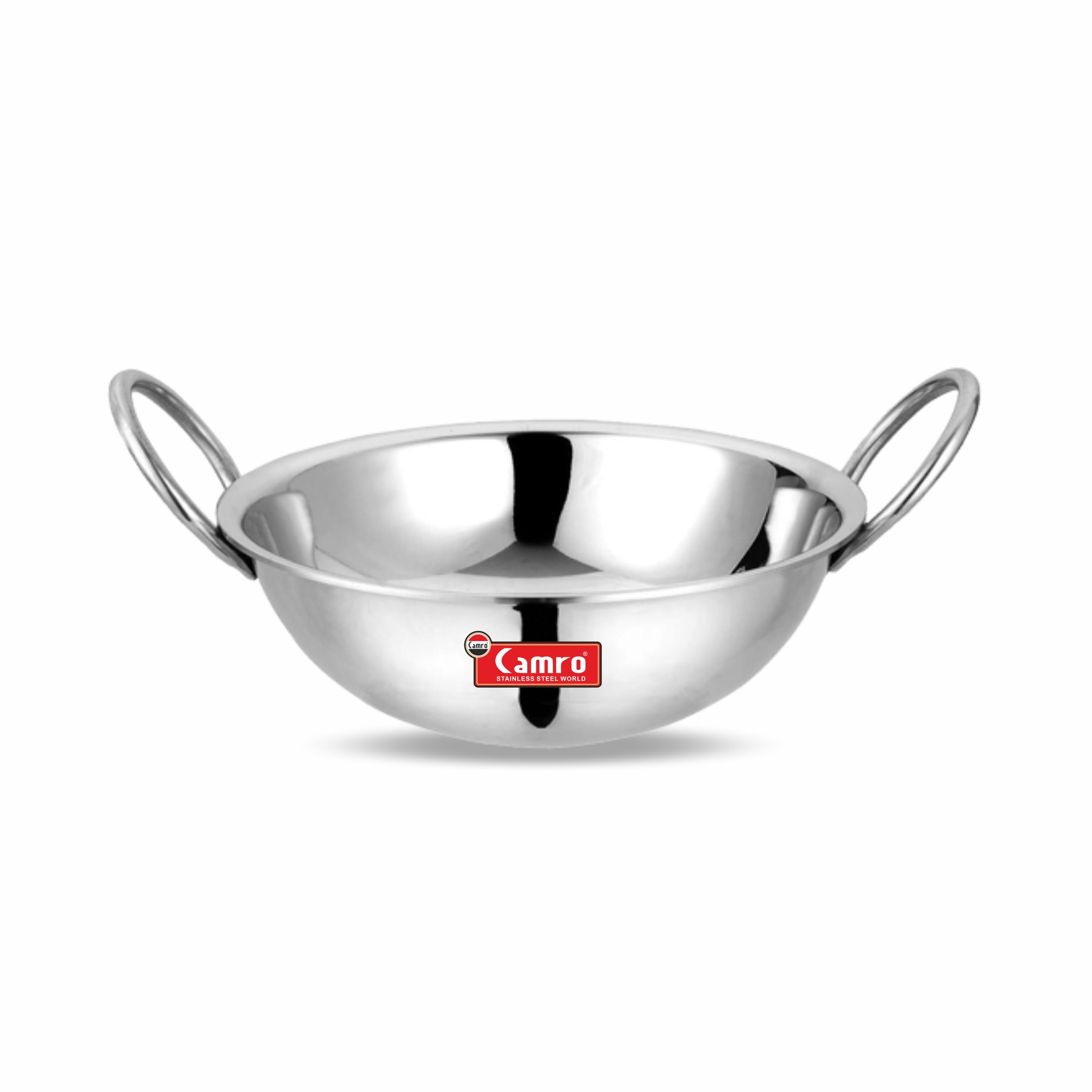 Camro Triply Round Bottom Kadhai 14 No, 3 Liters | Stainless Steel Lid, for Curry | StirFry | DeepFry | DryVeg Hold Handles Induction Friendly & Gas Ready, 6-Year Warranty