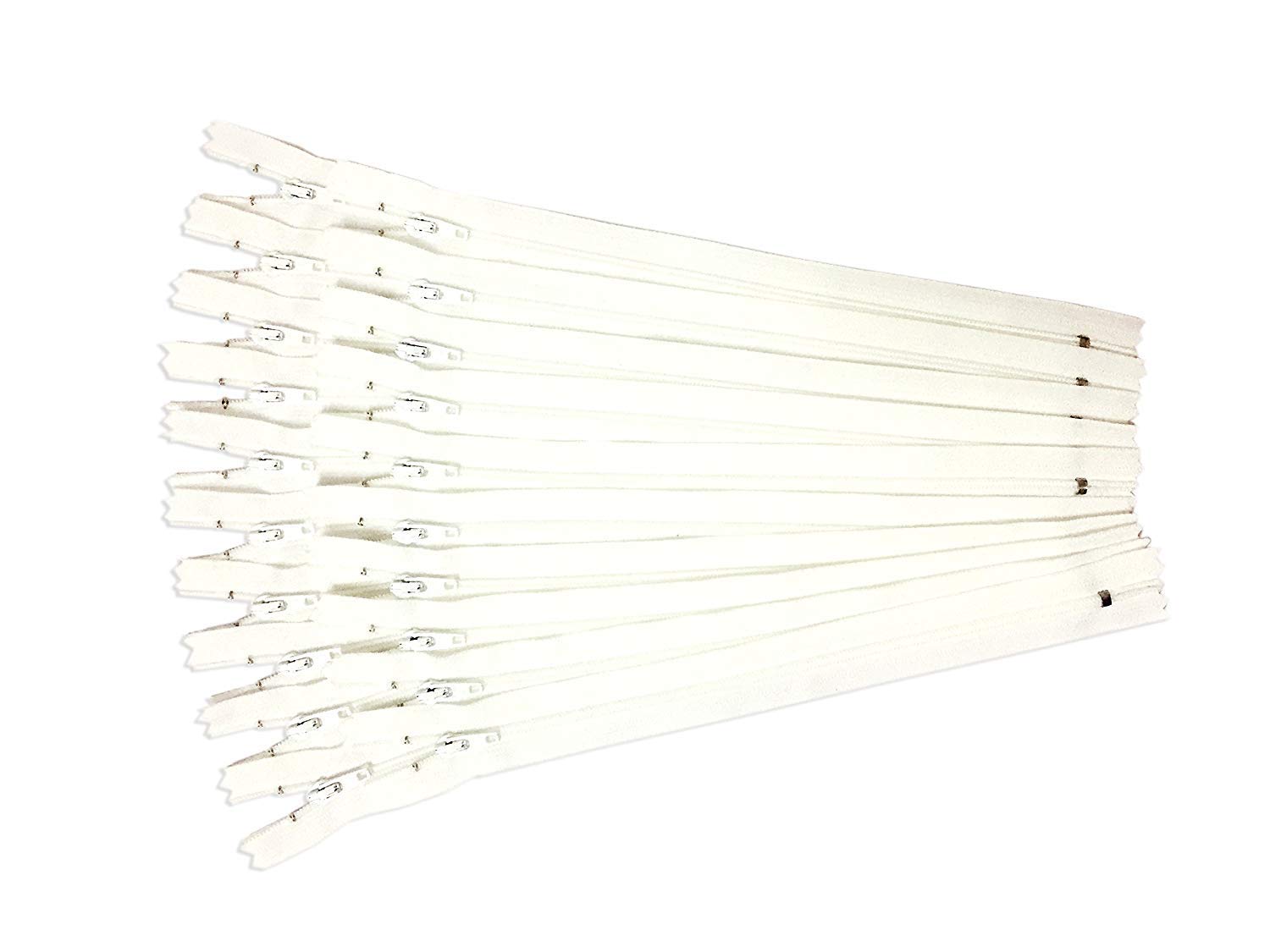 White Color YKK Zippers 8 Inch Number 3 Nylon Coil Set of 10 Pieces