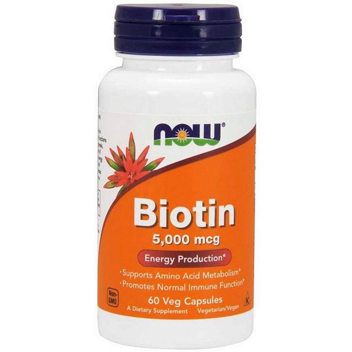 NOW Foods Supplements, Biotin 5,000 mcg, Amino Acid Metabolism*, Energy Production*, 60 Veg Capsules