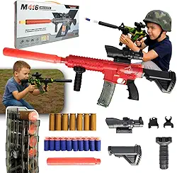 Arma de Brinquedo Lançador Dardos Fuzil M16 Pistola Infantil Com Mira e Silenciador (Vermelho)