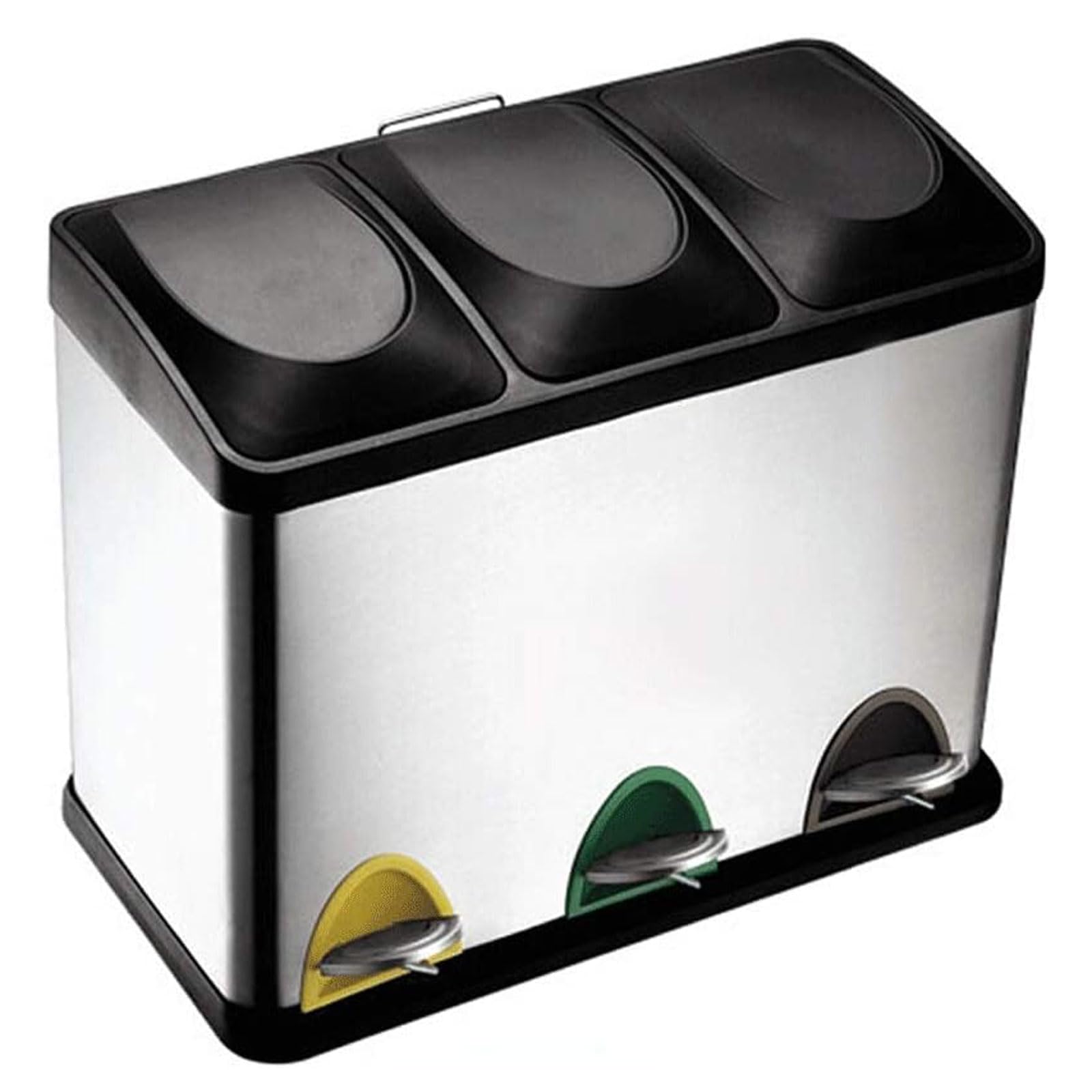Photo 1 of *** PARTIAL SET ONLY BOX 1 OF 2 ***** *** SLIGHTLY DAMAGED LIDS *** NOLLAM Bote 3 in 1 Foot Pedal Waste Bin with Lid 45L Triple Dustbins Garbage Storage Bin w/3 Compartments Separate Waste Recycling Wheelie Bin Kitchen Office, Silver