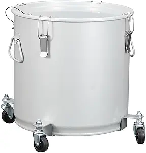 Fryer Grease Bucket 8 Gal, Coated Carbon Steel Oil Filter Pot with Caster Base, Oil Disposal Caddy, Transport Container with Lid Lock Clip Nylon Filter Bag, Silver