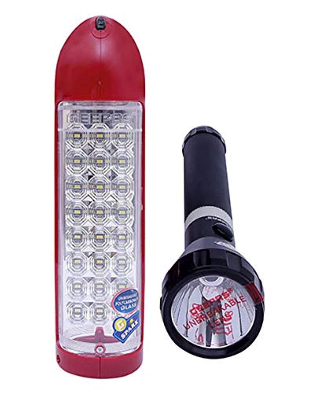 Geepas2 In 1 Combo Pack Rechargeable LED Lantern & Torch | Emergency Lantern with Light Dimmer Function | 24 Pcs Super Bright LEDs| Ideal for Outings, Trekking, Campaigning and more | 1 Year Warranty