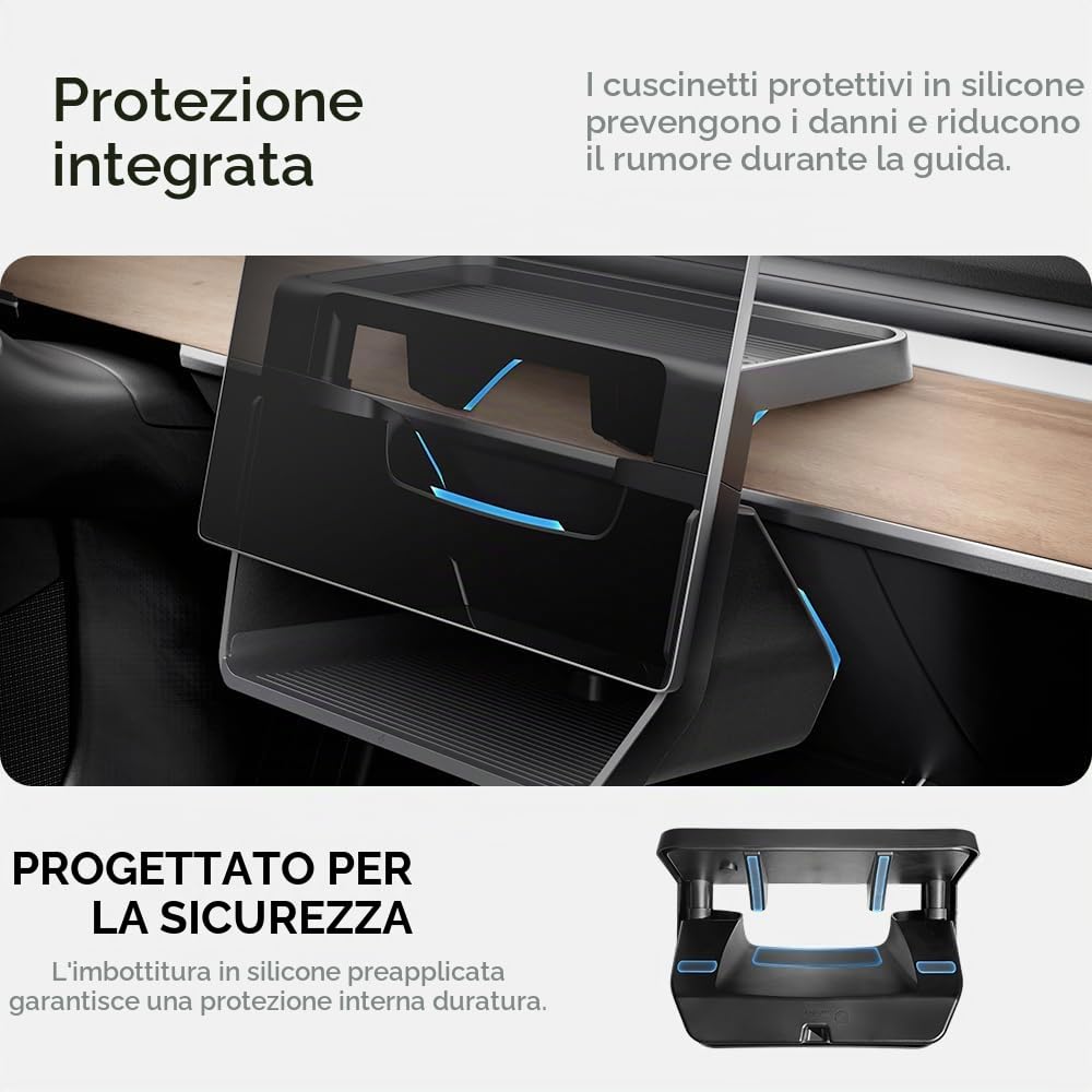 Spigen Tesla Model Y (~2024) Model 3 (2021-2023) Vassoio Organizzatore Portaoggetti per Console Centrale Sotto Schermo, Scomparto Dietro lo Schermo per Accessori Tesla - Carbon Edition