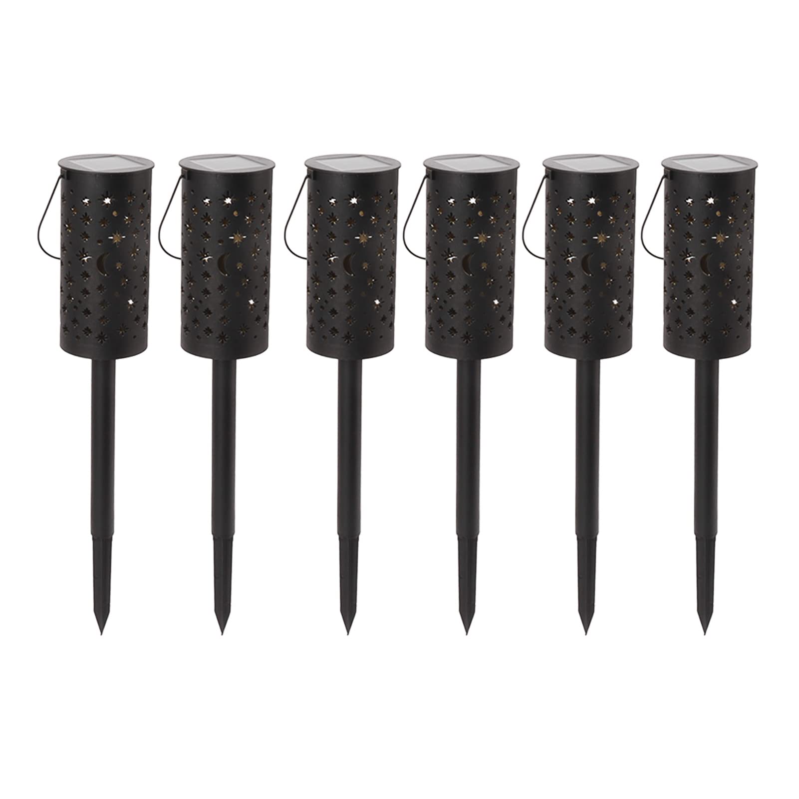 6pcs Solar Pathway Lights Moon Star Hollow Out Solar Garden Lights Wasserdichte Landschaftslichter mit Gartenpfahl Outdoor-Rasen-Patio-Gehweg