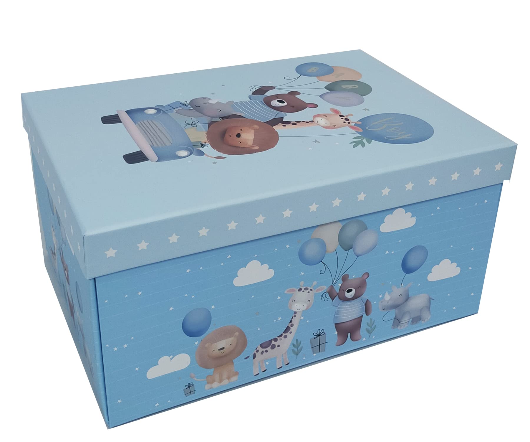 Scatola dei ricordi con coperchio, ideale per compleanni, Natale, battesimi e baby shower, 34 x 23 x 14 cm, colore: blu