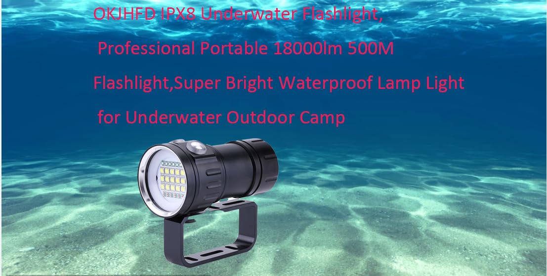 Linterna subacuática OKJHFD IPX8,Linterna de buceo , linterna profesional portátil de 18000lm 500M, lámpara impermeable superbrillante para campamento al aire libre
